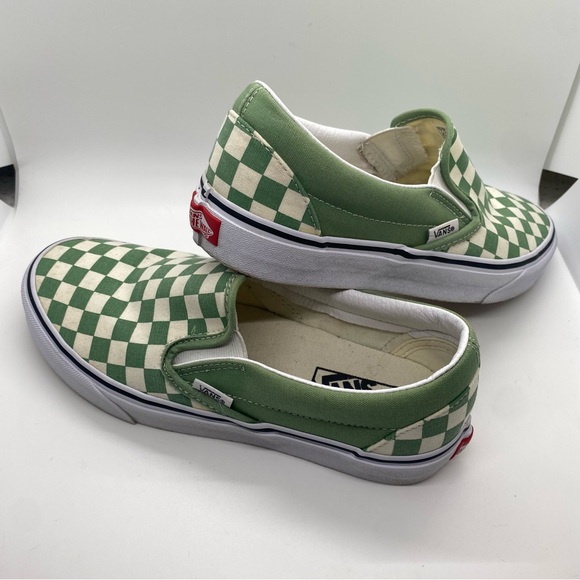 Vans Slip On classics in Shale (Green) and True White checkered pattern W 8.5 - Picture 7 of 7